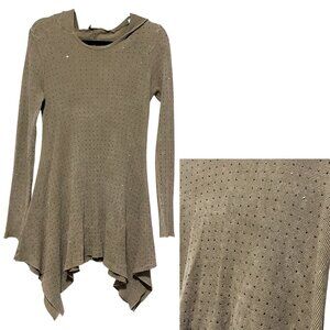 Vocal Womens Hooded Waffle Knit Tunic L Studded Fairy Grunge Rocker Handkerchief